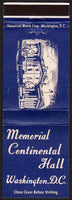Vintage matchbook cover MEMORIAL CONTINENTAL HALL Washington DC DAR