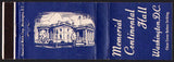 Vintage matchbook cover MEMORIAL CONTINENTAL HALL Washington DC DAR