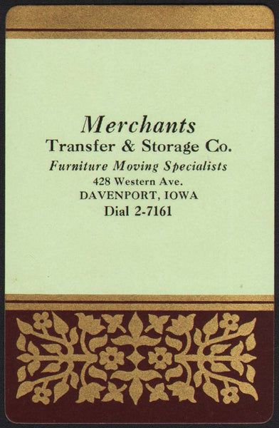 Vintage playing card MERCHANTS TRANSFER and STORAGE floral design Davenport Iowa