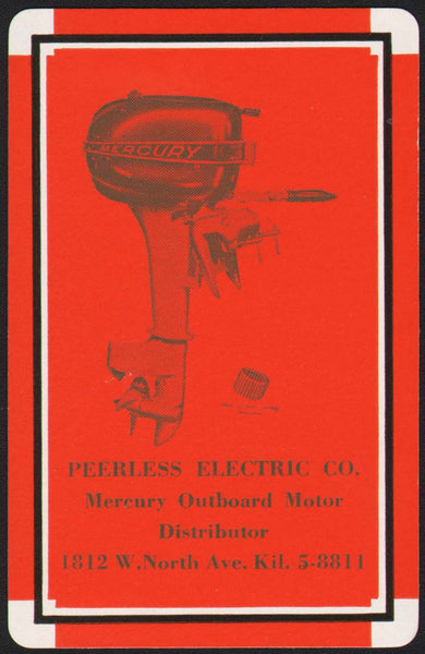 Vintage playing card MERCURY OUTBOARD MOTOR Peerless Electric 1812 W North Ave