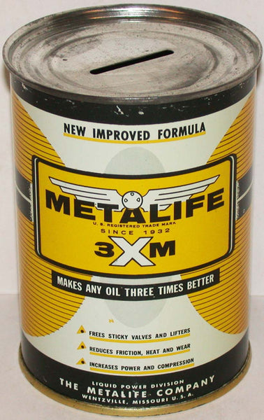 Vintage bank METALIFE 3XM oil can all metal Wentzville Missouri n-mint condition