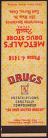 Vintage matchbook cover METCALFS DRUG STORE Rexall Store East Haven Connecticut