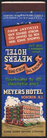 Vintage matchbook cover MEYERS HOTEL with old hotel pictured Hoboken New Jersey