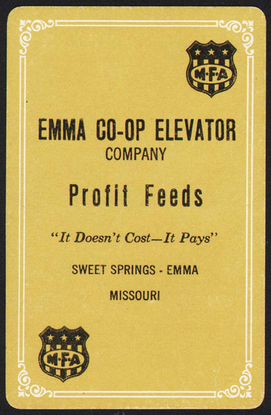 Vintage playing card MFA Emma Coop Elevator Profit Feeds Sweet Springs Missouri