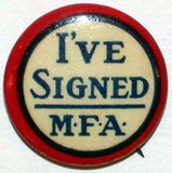 Vintage pinback pin I'VE SIGNED MFA 1920s unused new old stock n-mint condition