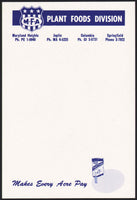 Vintage note sheet M F A PLANT FOOD Joplin Columbia Springfield Missouri n-mint+