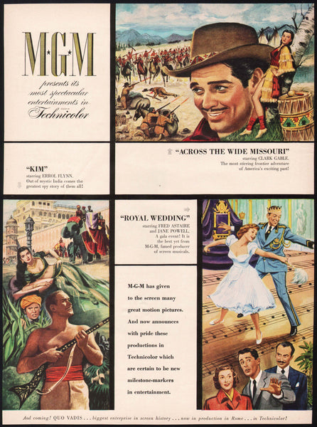 Vintage magazine ad MGM FILMS 1950 movies with Gable Astaire Powell and Flynn