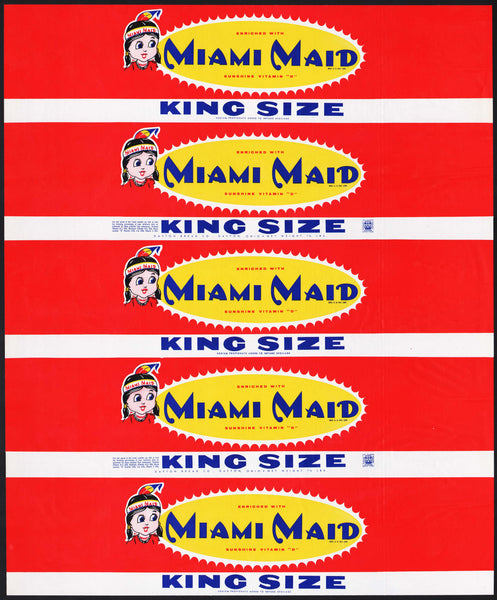 Vintage bread wrapper MIAMI MAID King Size indian girl pictured Dayton Ohio unused