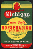 Vintage label MICHIGAN BRAND HORSERADISH Michigan Cottage Cheese Otsego Michigan