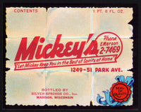 Vintage soda pop bottle label MICKEYS Madison Wisconsin unused new old stock