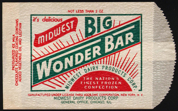 Vintage bag MIDWEST BIG WONDER BAR Midwest Dairy Chicago ILL Joe Lowe NY n-mint