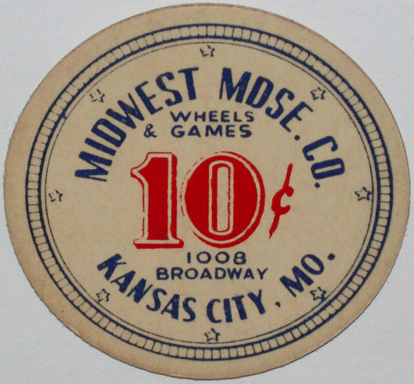 Vintage token MIDWEST MDSE CO Wheels and Games 10 cents Kansas City Missouri