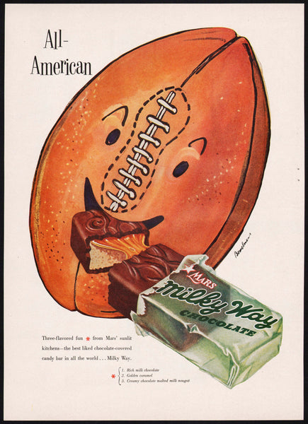Vintage magazine ad MARS MILKY WAY candy bar football 1953 Ludwig Bemelmans art