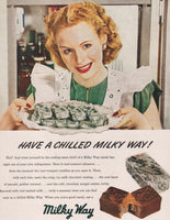 Vintage magazine ad MILKY WAY from 1948 woman with plate of chilled candy bars