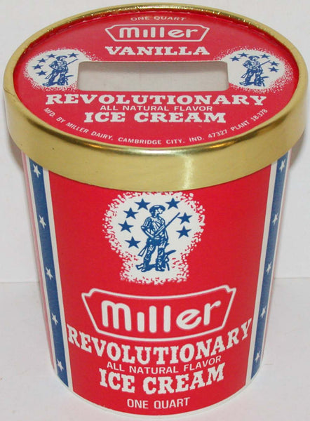 Vintage container MILLER ICE CREAM Revolutionary soldier Cambridge City Indiana