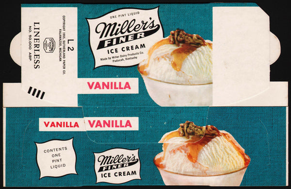 Vintage box MILLERS ICE CREAM Paducah Kentucky dated 1955 new old stock n-mint