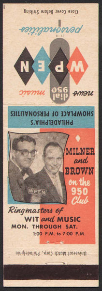 Vintage matchbook cover MILNER and BROWN 950 Club WPEN radio Personalities bio