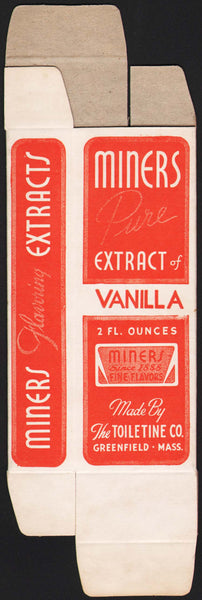 Vintage box MINERS EXTRACT of Vanilla Toiletine Co Greenfield Mass unused n-mint