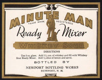 Vintage soda pop bottle label MINUTE MAN WHISKEY SOUR soldier picture Newport NH