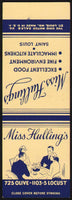 Vintage matchbook cover MISS HULLINGS restaurant Saint Louis MO salesman sample