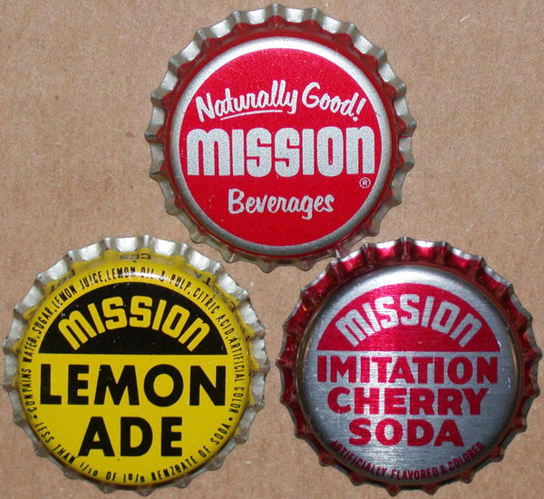 Vintage soda pop bottle caps MISSION Collection of 3 different new old stock