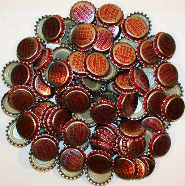 Soda pop bottle caps Lot of 100 MISSION CHERRY plastic lined new old stock