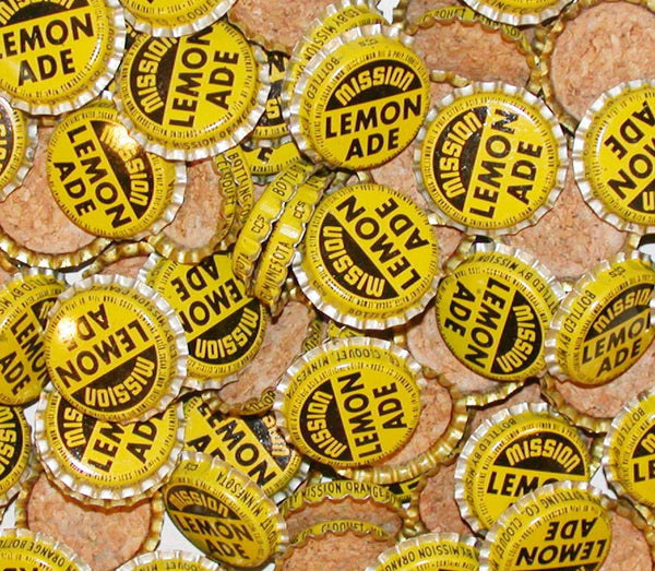 Soda pop bottle caps Lot of 12 MISSION LEMONADE cork lined unused new old stock