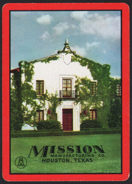 Vintage playing card MISSION MANUFACTURING red mission pictured Houston Texas