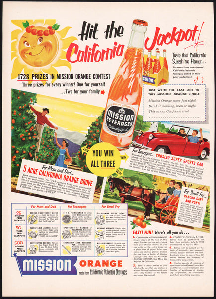 Vintage magazine ad MISSION ORANGE BEVERAGES 1952 California Jackpot contest