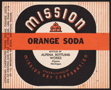 Vintage soda pop bottle label MISSION ORANGE SODA Alpena Bottling Michigan unused