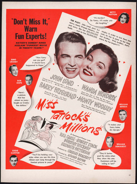 Vintage magazine ad MISS TATLOCKS MILLIONS movie 1948 John Lund Wanda Hendrix