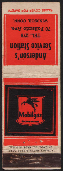 Vintage matchbook cover MOBILGAS Mobil oil Pegasus pictured Andersons Windsor Conn