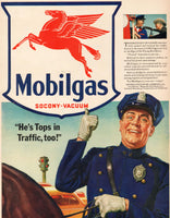 Vintage magazine ad MOBILGAS 1941 Socony Vacuum Oil flying red horse and cop pictured