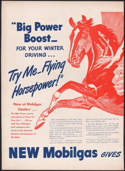Vintage magazine ad MOBILGAS Flying Horsepower 1945 huge Pegasus pictured 2 page