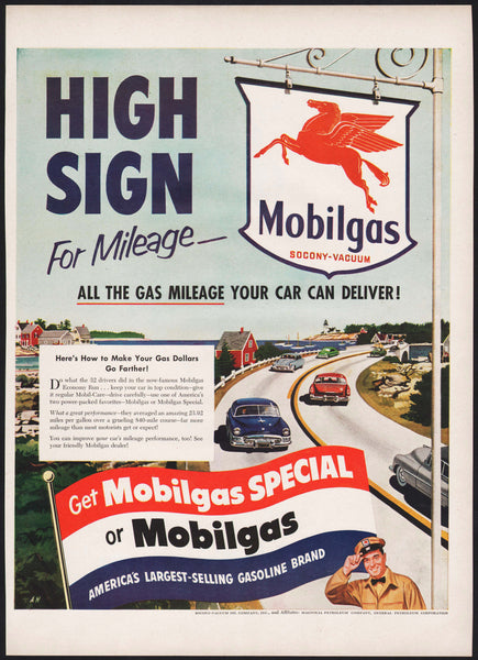 Vintage magazine ad MOBILGAS Mobil gas oil 1951 High Sign with Pegasus pictured