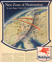 Vintage magazine ad MOBILGAS Flying Horsepower 1943 WWII Europe map Socony
