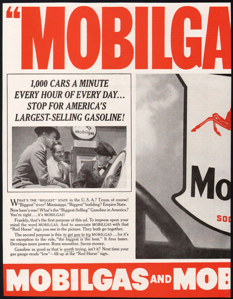 Vintage magazine ad MOBILGAS PLEASE 1937 two page flying red horse pictured Mobiloil