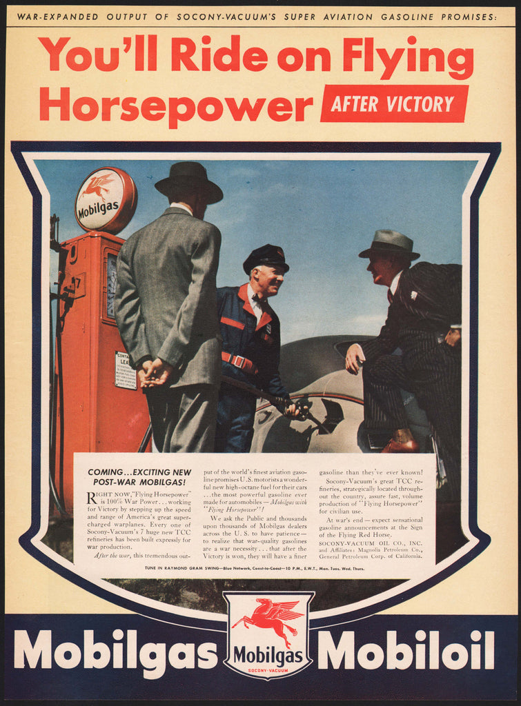 Vintage magazine ad MOBILGAS MOBILOIL from 1944 You'll Ride on Flying ...