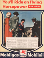 Vintage magazine ad MOBILGAS MOBILOIL from 1944 You'll Ride on Flying Horsepower