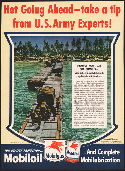 Vintage magazine ad MOBILOIL Mobilgas 1945 Hot Going Ahead US Army pictured Pegasus
