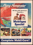 Vintage magazine ad MOBILGAS 1949 two page flying red horse Wings Over USA