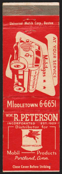 Vintage matchbook cover MOBIL gas oil Socony Vacuum WM R Peterson Portland Conn