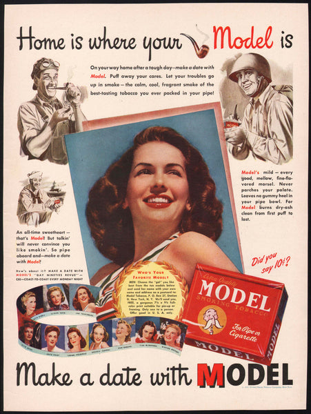 Vintage magazine ad MODEL SMOKING TOBACCO from 1943 Jinx Falkenburg pictured