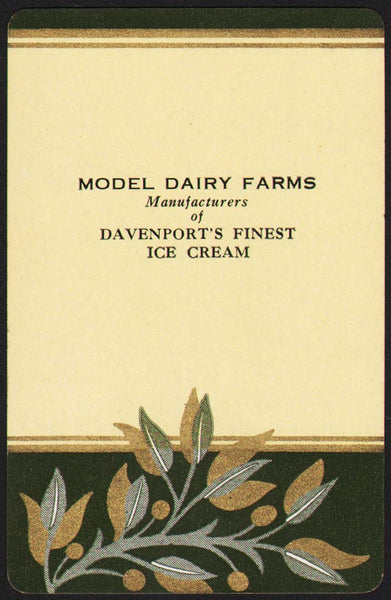 Vintage playing card MODEL DAIRY FARMS Davenports Finest Ice Cream from Iowa