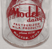 Vintage milk bottle MODEL DAIRY Waukon Iowa cottage cheese pictured TRPQ quart