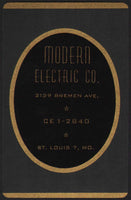 Vintage playing card MODERN ELECTRIC CO black background CE 1-2840 St Louis MO