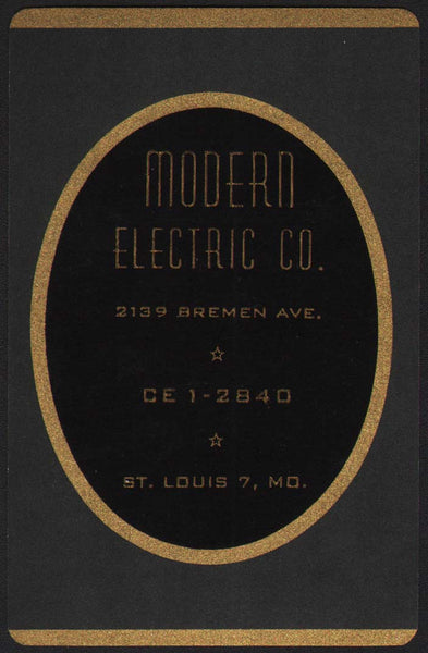 Vintage playing card MODERN ELECTRIC CO black background CE 1-2840 St Louis MO