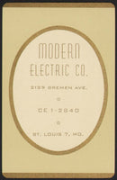 Vintage playing card MODERN ELECTRIC CO cream background CE 1-2840 St Louis MO