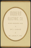 Vintage playing card MODERN ELECTRIC CO cream background CE 1-2840 St Louis MO