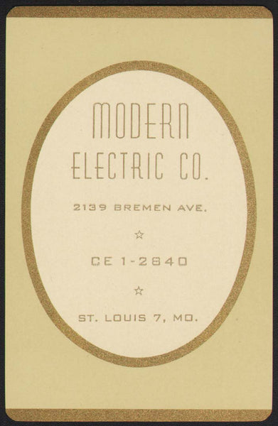 Vintage playing card MODERN ELECTRIC CO cream background CE 1-2840 St Louis MO